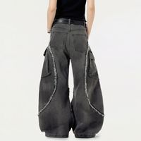 Jean en denim coupe bootcut unisexe, surdimensionné, à franges et patchwork, vintage, taille mi-haute, délavé moyen, ODM, été hiver, style urbain