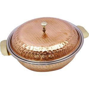 PARIJAT Artesanía Juego de Servilletas Indias Cobre Pulido Donga Cuenco para Servir Cuchara de Diseño Martillado para Ensaladas Cartón Empaquetado - Product Image 1