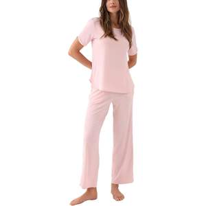 Custom Bamboo Viscose <b>Womens</b> Pajama Set Soft Short Sleeve Sleepwear with Pockets Comfortable Loungewear - Product Image 1