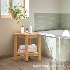 Tabouret de rangement d'angle en bois, étagère incurvée en forme d'éventail, tabouret de douche pour salle de bain, banc simple pour changer de chaussures à la maison 42x30.5x30.5cm - Product Image 2