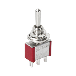 Miniature Toggle Switch 3Pin (<strong>ON</strong>)-OFF-(<strong>ON</strong>) <strong>SPDT</strong> Toggle Switch 125VAC Red Base Momentary Toggle Switch - Product Image 1