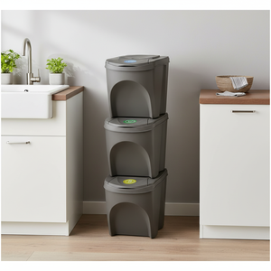 Set di 3 bidoni per la raccolta differenziata KEDEN SORTIBOX, contenitore per il riciclo, grigio, volume 3x25L - Product Image 3