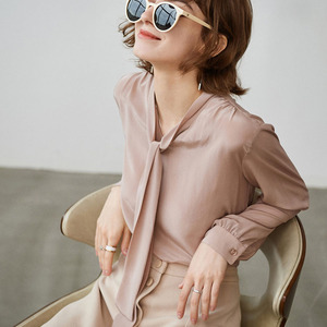 Chemises <span class=keywords><strong>en</strong></span> <span class=keywords><strong>soie</strong></span> véritable 100% satin de mûrier de haute qualité <span class=keywords><strong>rose</strong></span> personnalisées pour femmes avec manches longues - Product Image 2
