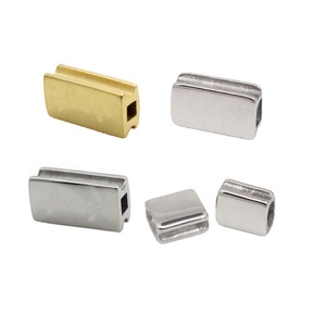 Perles coulissantes rectangulaires en acier inoxydable pour la fabrication de bracelets en cuir plat |   Perles d'espacement plaquées or 18K PVD pour la création de bijoux - Product Image 1