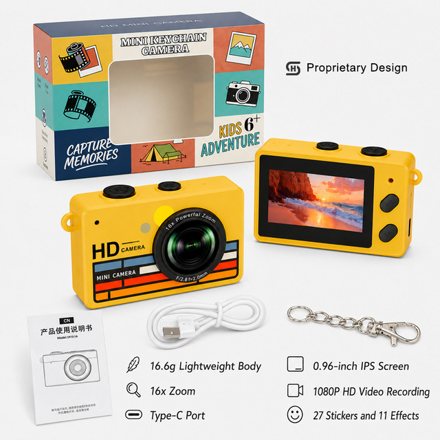 Retro CCD Style Mini Camera Type C Rechargeable Small Video Recorder 16X Zoom for Teens Travel Party Gift Kids