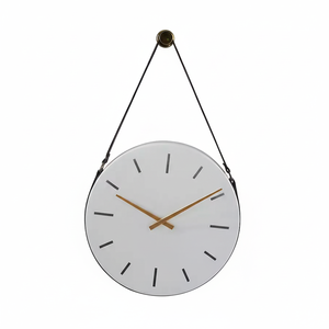 AK 15 pouces petite tenture murale corde en cuir laiton blanc marbre métal horloge murale pour la maison déco dans le salon et la chambre - Product Image 1