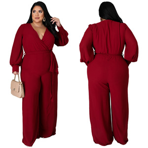 Tuta Elegante da <span class=keywords><strong>Donna</strong></span> <span class=keywords><strong>Taglie</strong></span> <span class=keywords><strong>Forti</strong></span> in Stile Europeo-Americano, in Poliestere e Spandex, a Vita Alta, Lunghezza Intera, Vestibilità Ampia - Product Image 5