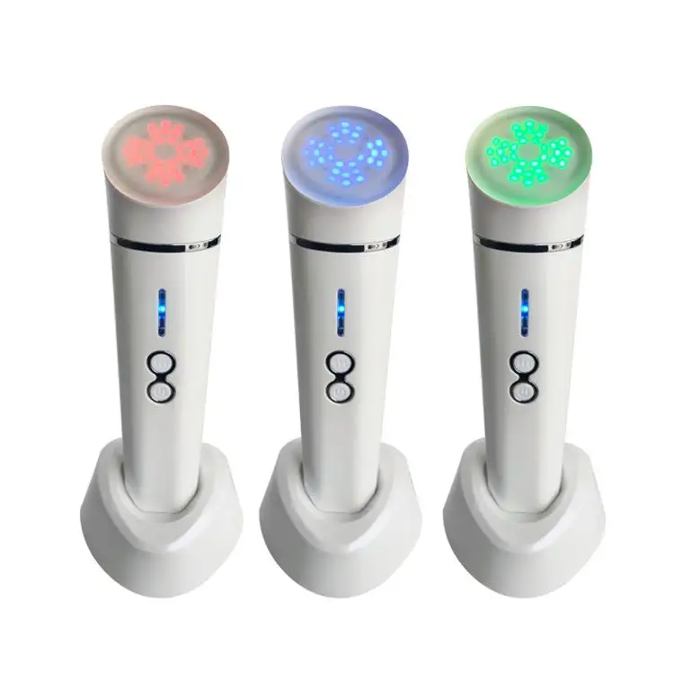 Hot Cold Beauty Equipment Vibrating Care Skin Face Massager RF EMS Lifting Facial Device With Led Red Blue Green Light Therapy
