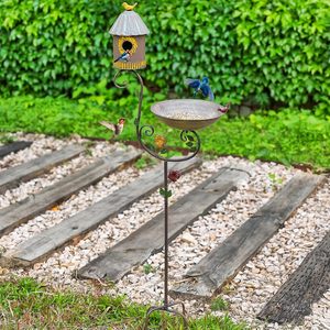 Venta al por mayor 56 "de altura al aire libre hierro pájaro baño pajarera poste Base jardín adornos pájaro alimentador Estaca de pie Birdbath pájaro casa - Product Image 6