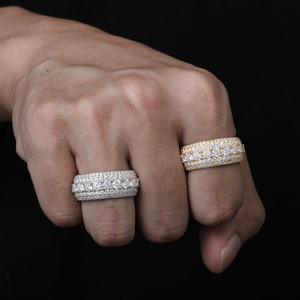 Anello da Uomo in Argento Sterling 925 Placcato Oro con 5 File di Diamanti Moissanite VVS, Gioielleria Fine, Magazzino USA - Product Image 4