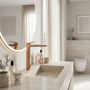 Grifo Mezclador Monomando para Lavabo Serie 662, Acabado Plateado Cepillado/Gris Metálico/Dorado Champaña, Grifo de Baño de Sobremesa, Ducha Residencial - Product Image 1