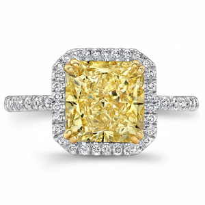 Bague de fiançailles solitaire fantaisie en diamant jaune taille princesse avec sertissage à griffes en or blanc et accents blancs - Product Image 2