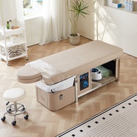 Table de lavage et de massage multifonction beige pour salon de beauté, avec cuvette en céramique extensible, pour hydrothérapie capillaire et lit de shampoing
