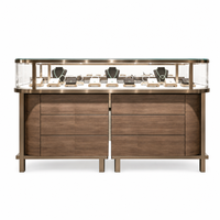 Vitrine de présentation de bijoux incurvée de luxe avec éclairage LED, en bois et verre, avec tiroirs, sur mesure pour boutique