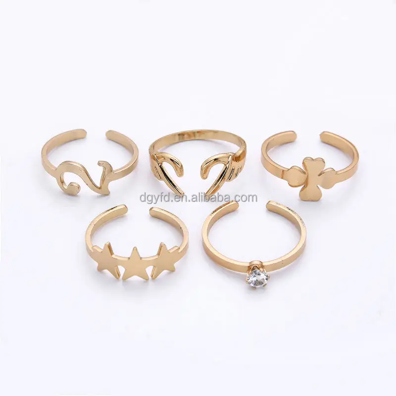 Women Fashion Rings Custom Stainless Steel Jewelry Rose Gold PVD Jewelry Clover Number Star Open Ring Wholesale