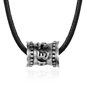 Collier avec pendentif mantra à six syllabes, en acier inoxydable, style tibétain, breloque à thème, cordon en cuir de 60 cm, SP524 - Product Image 1