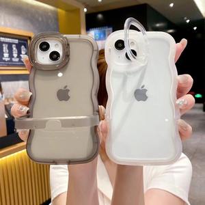 Adecuado para iPhone16 15 <span class=keywords><strong>pro</strong></span> <span class=keywords><strong>AMX</strong></span> Borde de onda transparente simple Banco invisible soporte doble TPU carcasa blanda anticaída - Product Image 4