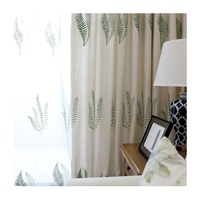 Rideaux Translucides Brodés Motifs Plantes Aquatiques Style Américain Simple et Élégant en Tissu de Lin Épais Intégré