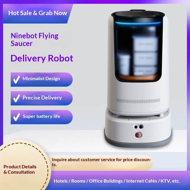 Contactless Food Delivery Robot Ninebot D2 App-Controlled Auto Charge Hotel Rooms Buildings Multi-Story Commercial 35kg