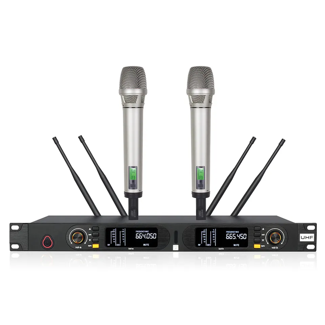 High Quality UHF Dual Channel Handheld Wireless Microphone System for Live Sound