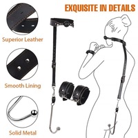 Equipo de sujeción de Bondage de cuero con tapón Anal de acero inoxidable, esposas de mordaza para la boca, tapón trasero de intruso para adultos