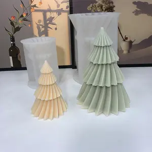 DM504 3D Geometry Rotating Pine Tree Shape Candle Form Silicone Molds DIY Handmade Candle Making Tools for Christmas Decoration