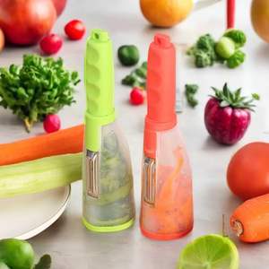 Pelador de Verduras Manual Multifuncional de Acero Inoxidable con Contenedor de Plástico, Pelador de Frutas para Zanahoria, Patata y Manzana - Product Image 1