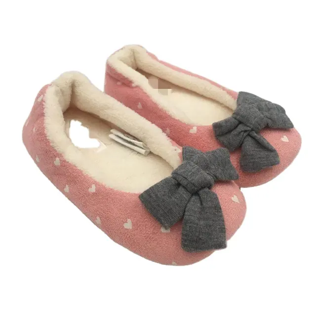 Satin bow fake leather cozy lining mules flats ballerina slippers for baby and girl