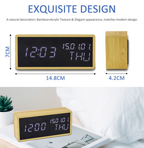 EMAF Small Wood Tabletop Casing <strong>Time</strong> Day Calendar Temperature Humidity <strong>USB</strong> Power Electronic LED Table Bamboo Alarm Digital <strong>Clock</strong> - Product Image 2