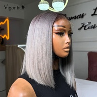Venta al por mayor de pelucas bob de cabello humano con frontal de encaje 5x5, densidad 250%, color 1b-gris, 12 pulgadas, 250 gramos, cabello virgen, personalizables, proveedor de cabello.