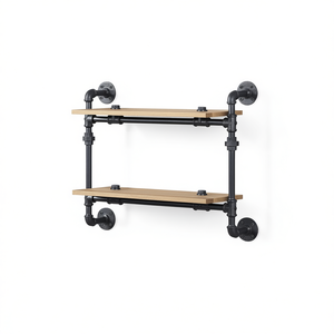 Mensola da parete rettangolare a 2 livelli in rovere nero sabbia, elegante espositore per casa o ufficio - Product Image 1