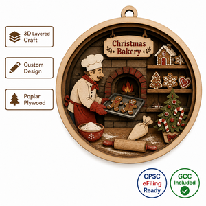 Ornement de Noël en forme de boîte à pâtisserie |   Scène 3D découpée au laser en contreplaqué de peuplier |   Décoration de salon <span class=keywords><strong>et</strong></span> de cuisine pour les fêtes |   Cadeau facile à accrocher - Product Image 1