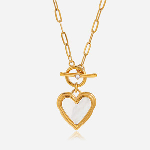 Heart Shape Mother Of Pearl Stainless Steel Necklace Clavicle Chain For Women Gift Jewelry European Style - Product Image 1