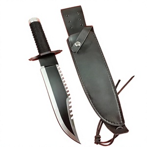 Couteau tactique de chasse d'extérieur à lame fixe en acier inoxydable, bord dentelé, pointe tombante, manche en plastique, étui en cuir OEM BA - Product Image 4