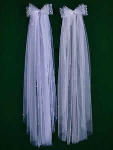 LUOXIN Großhandel Weiche Tüll Braut schleier Bögen Perlen Perle Hochzeits schleier mit Kamm - Product Image 5