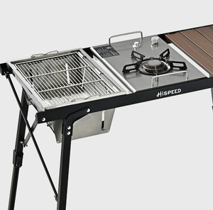 Barbecue pliant léger en aluminium IGT, pour la cuisson en extérieur, hauteur réglable, table de camping pliable en métal avec réchaud - Product Image 5