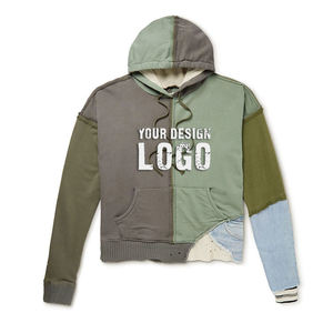 Fashion Casual Two Color Patching Vintage Loose Mens <b>Hoodies</b> Customized Logo Drop Shoulder Plus Fleece Oversized Men's <b>Hoodies</b> - Product Image 4