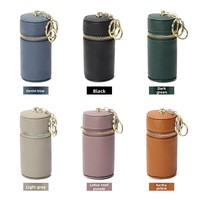 Pochette de rangement cylindrique en cuir véritable, mini pochette à rouge à lèvres ouverte, porte-clés, petite pochette pour pièces de monnaie, étui organisateur pour écouteurs, unisexe, usage quotidien
