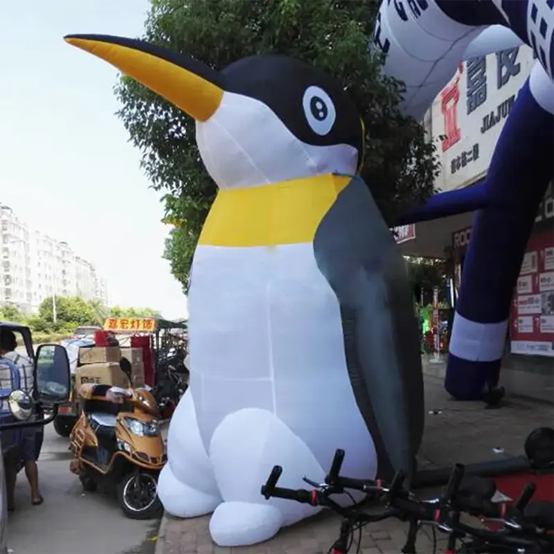 Disfraz de dibujos animados inflable con tema de pingüino CH para publicidad, modelo de zoom inflable de publicidad gigante con luz LED