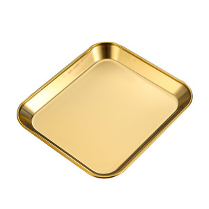 Stainless Steel Korean Plate 304 Square Gold Silver Color For Snack Dessert Fruit BBQ Nordic Style - Product Image 2