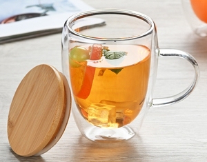 Di alta qualità resistente al calore doppia parete tazza di vetro con coperchio di bambù per la casa e <span class=keywords><strong>bar</strong></span> 16oz vetro borosilicato tazza tazza di caffè - Product Image 6