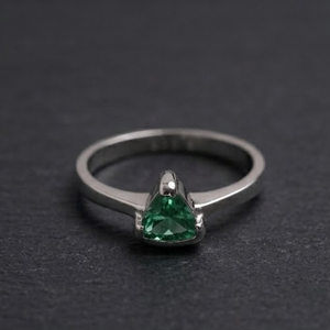 925 Sterling Silver Triangle Green Gemstone Solitaire <b>Ring</b> Minimalist <b>Emerald</b> Shade Trillion Cut Crystal <b>Band</b> Gift for Women - Product Image 1