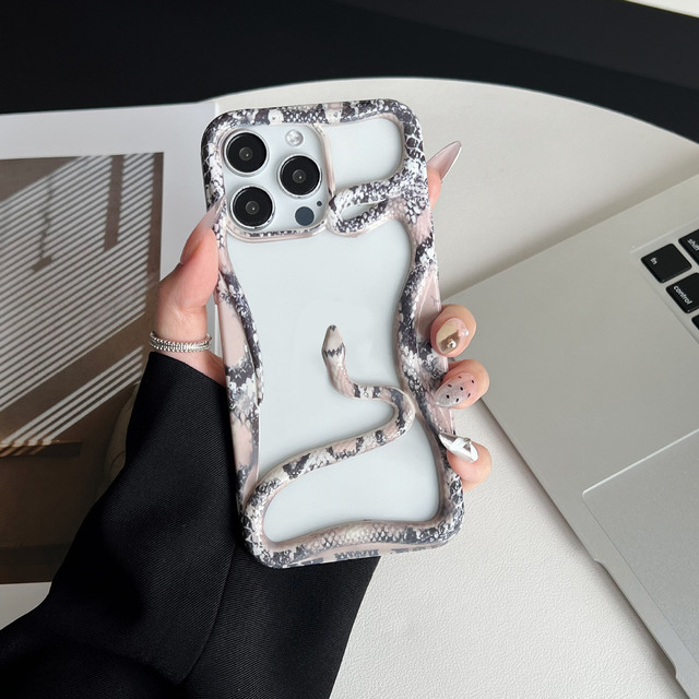 Water Sticker Hollow Python Design for iPhone 16 Pro Max Phone Case for iPhone 15 Premium 14 Dimensional Phone Protection Cover