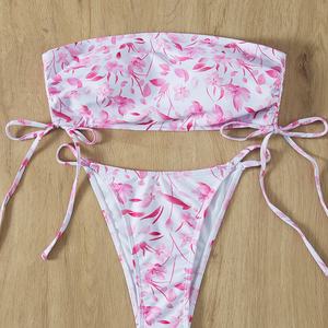 Bikini OEM para mujer, sin espalda, microbra, talla grande, con tanga en V, tela transpirable de secado rápido, estampado de logo frontal, traje de baño para playa - Product Image 3