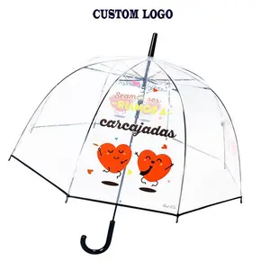 Cartoon Plastik Tiere Drucken Automatische Open Apollo Transparent Clear Bubble Dome Regen Adult Transparent Straight Umbrella