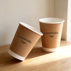 Gobelets à café jetables personnalisés de 9 oz à double paroi en papier, imprimés sur mesure avec logo, pour emporter - Product Image 3