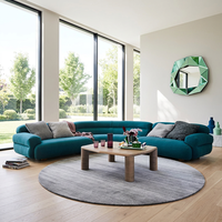 Sofá Seccional Modular Azul, Elegante Sofá Semicircular de Tela Bouclé, Juego de Sofá de Tres Plazas para Villa