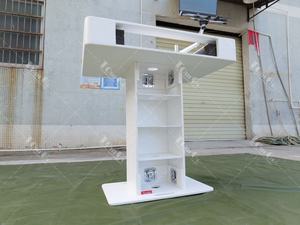 Cabina de DJ blanca con torre de control, soporte portátil duradero <span class=keywords><strong>DDJ</strong></span> SZ para dos <span class=keywords><strong>Pioneer</strong></span>, caja de madera contrachapada personalizable, soporte OEM - Product Image 3