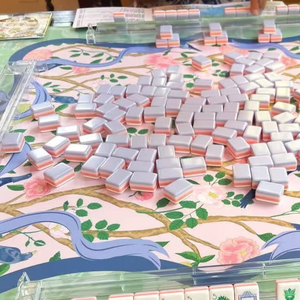 Juego de Fichas de Mahjong Americanas de Lujo de Alta Calidad en <span class=keywords><strong>Coral</strong></span> y Rosa Suave, 160 Fichas Estándar de Cuatro Capas de Acrílico con Diseño Floral Grabado - Product Image 4