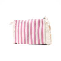 Pochette de maquillage en coton écologique naturel personnalisée en usine, sac à main rayé à franges